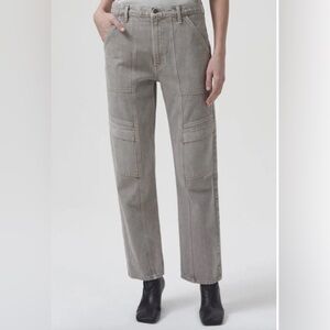 Agolde Women’s Cooper Cargo High Waist Straight Leg Jeans Stone Gray 24 Utility